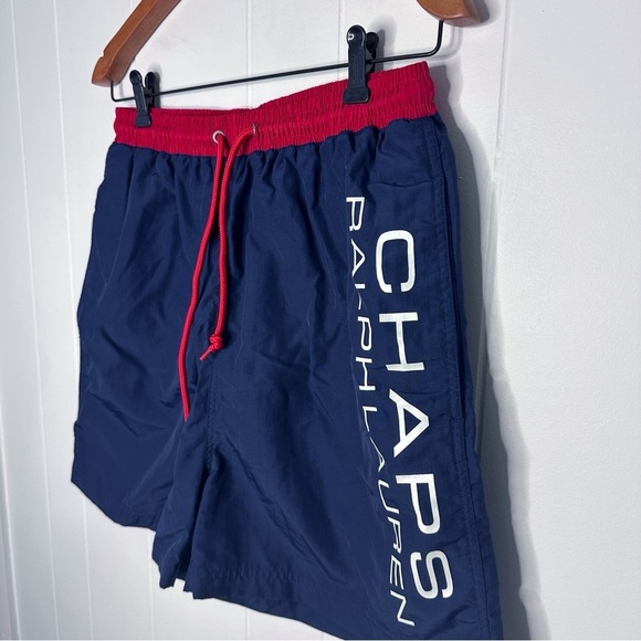 Vintage Chaps Ralph Lauren Navy Logo Printed Swim Trunks - Picture 3 of 9